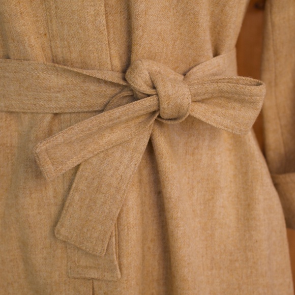 Vintage Handmade 100% Wool Button Down Oatmeal Belted Midi Shirt Dress Size S - Picture 5 of 16